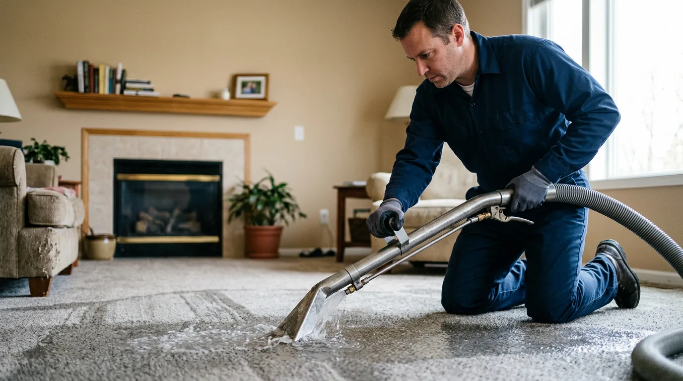 Water damage restoration technician working near Roanoke, AL